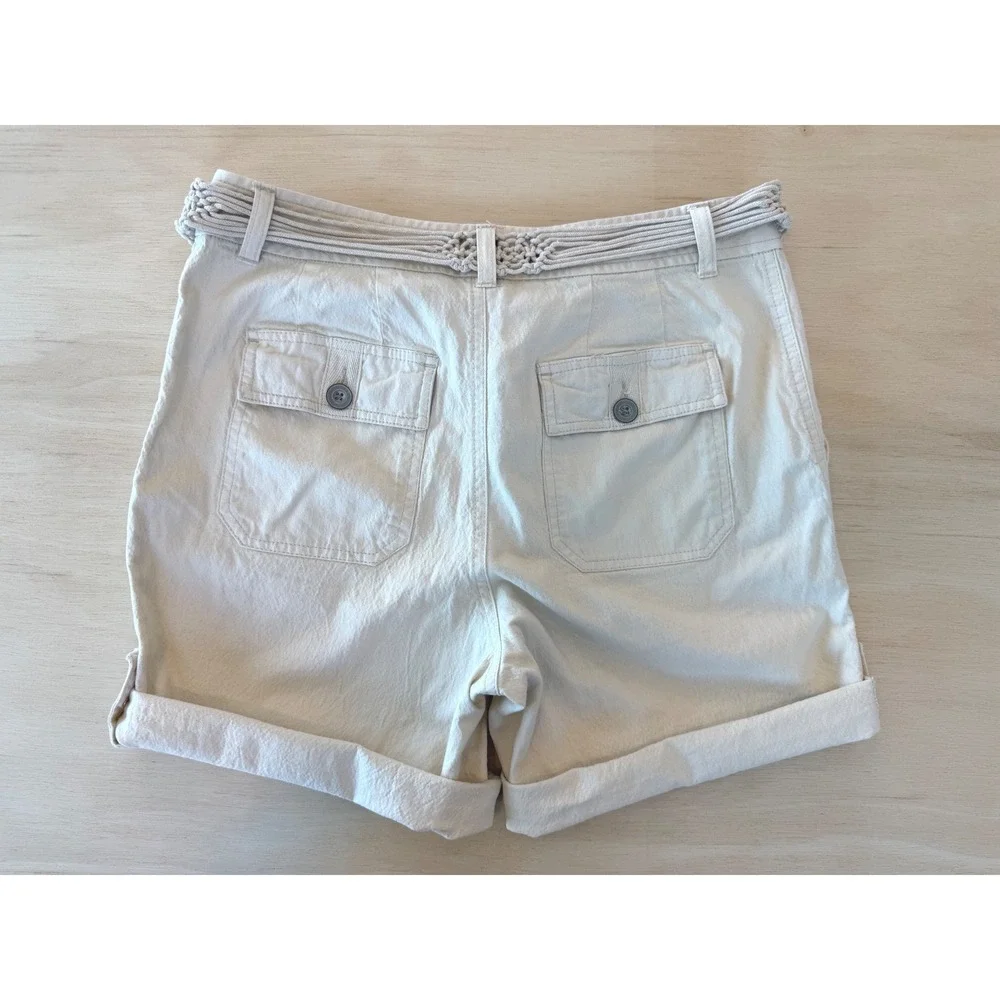Sundance Floral Embroidered Shorts Cream Ivory Braided Belt Button Fly Size 2